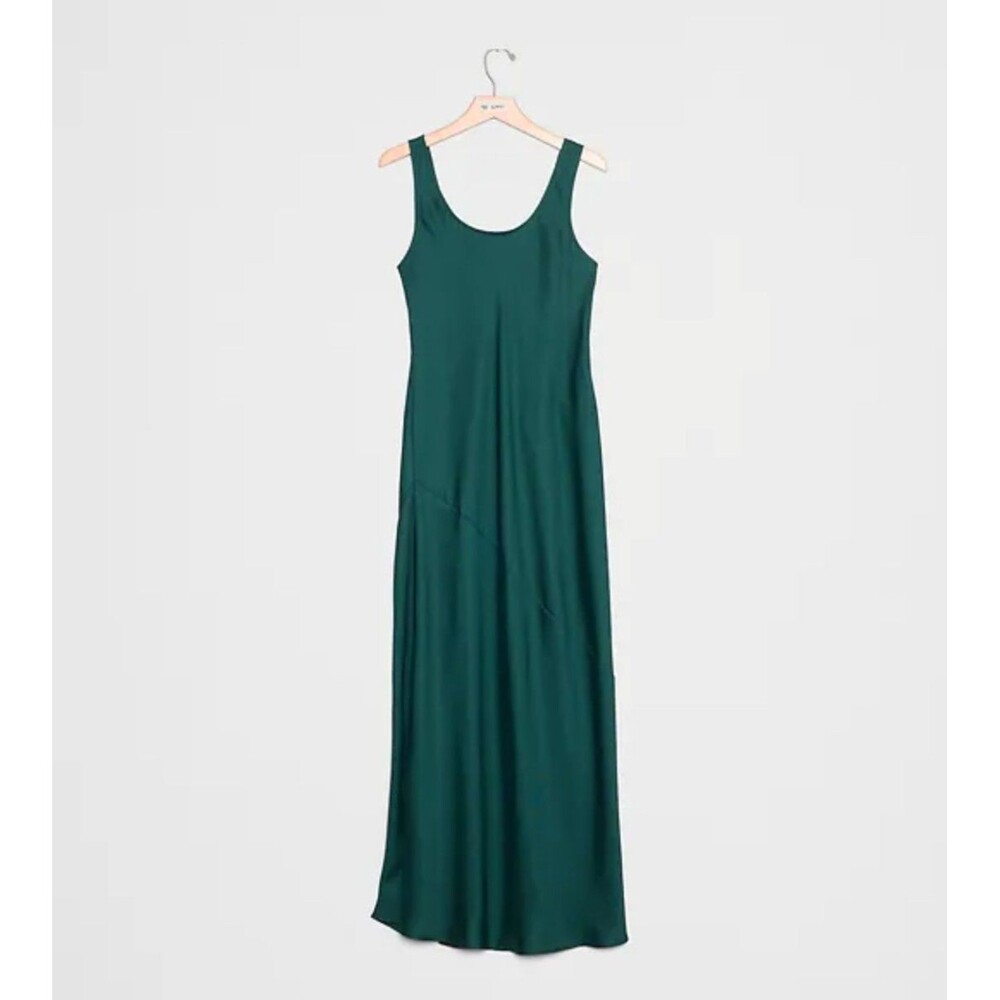 New Banana Republic Teal Silky Twill Slit Maxi Slip Tank Dress Size XL NWT Satin - Picture 4 of 16